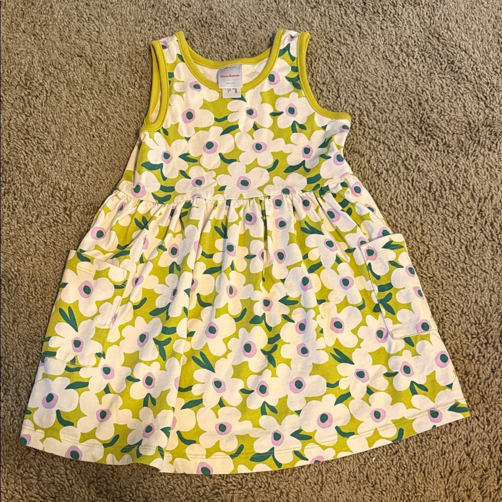 Hanna Andersson White Floral Tank Dress with Lime Green Accents